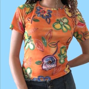Vintage MGR Orange Floral Hawaiian Top